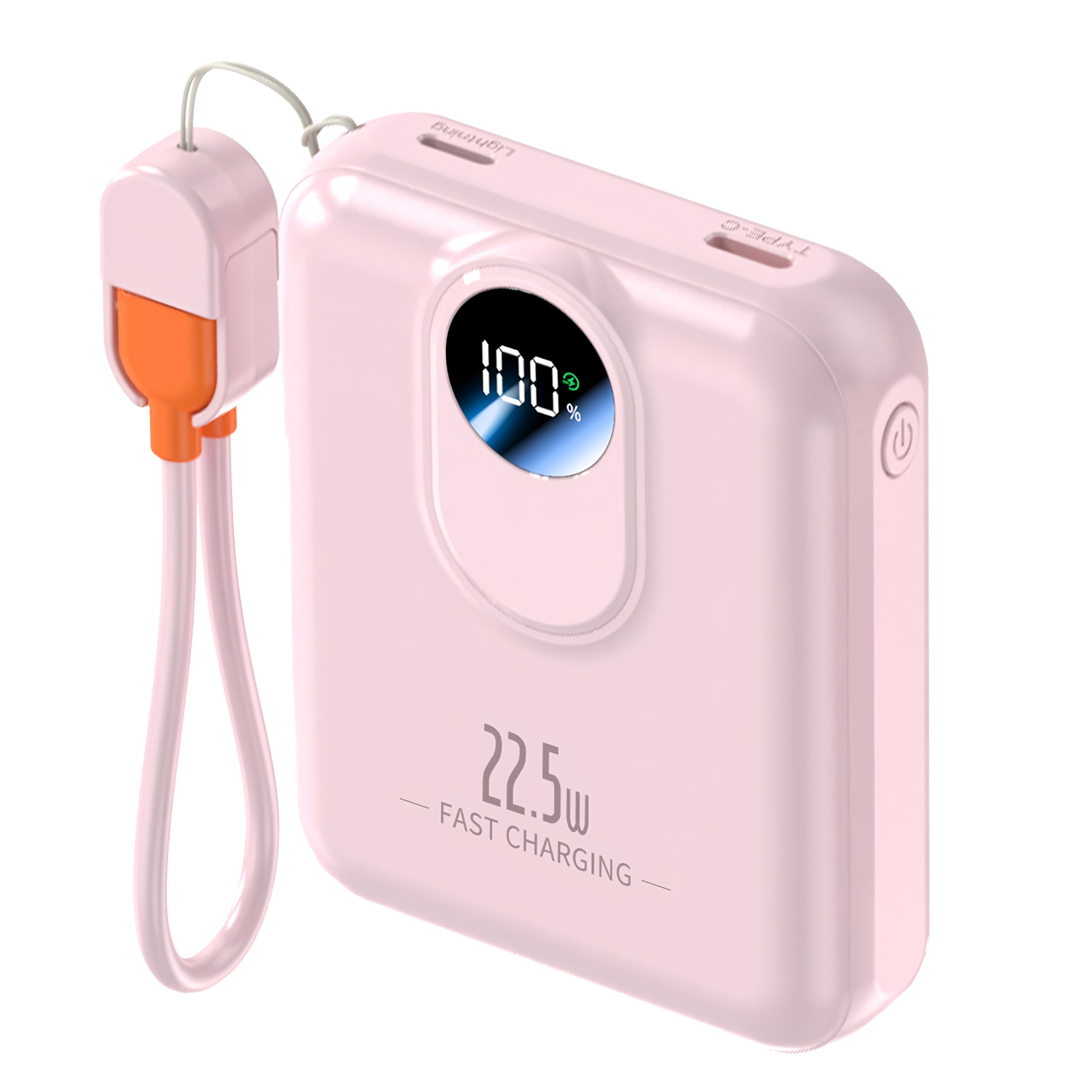 Batería externa de 10000 mAh rosa con 4 salidas de carga simultánea y pantalla LED 8