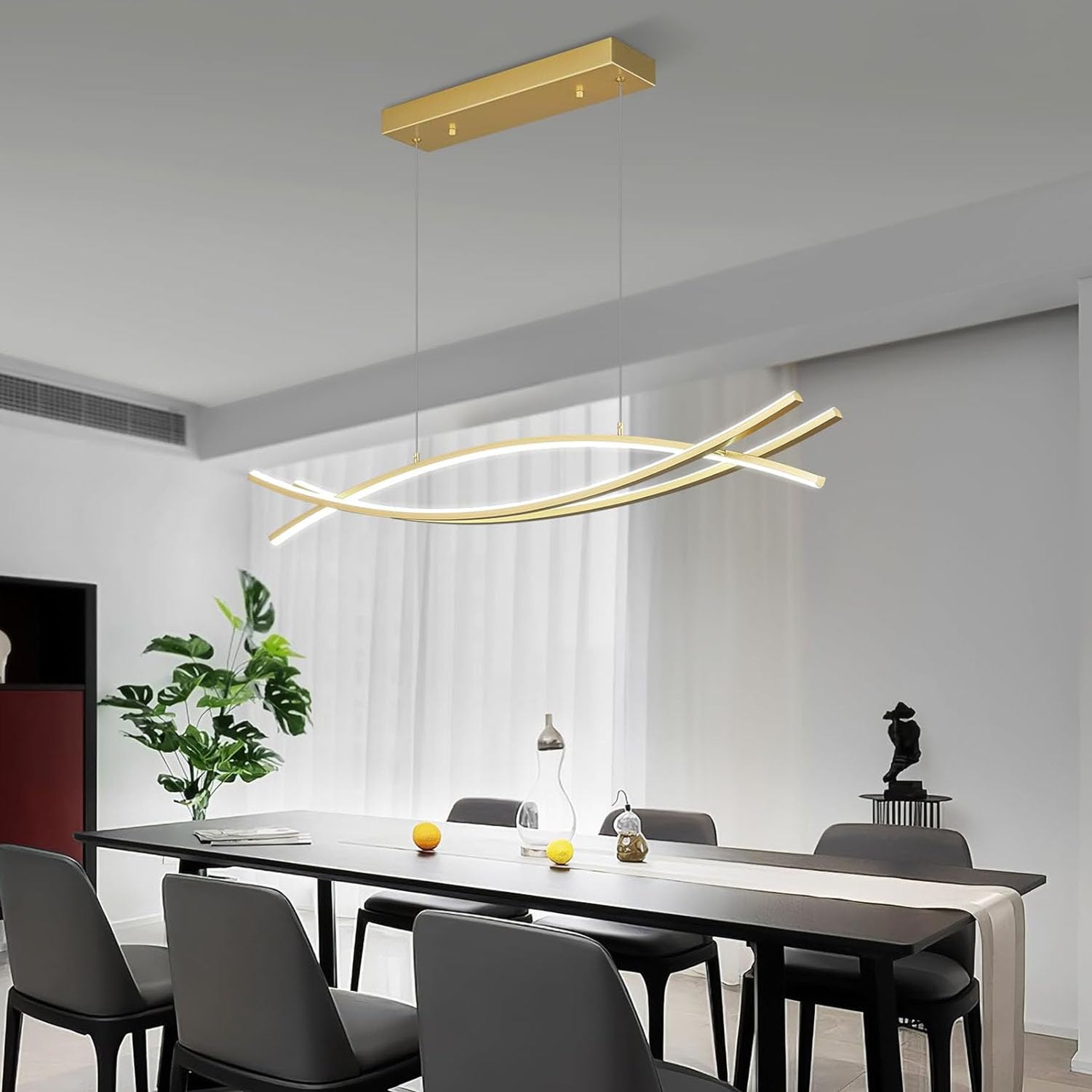 Lámpara Colgante LED Moderna - Altura Ajustable y Dimmable con Mando Incluido, Perfecta para Comedor, Cocina con Isla, Salón, Oficina y Hoteles Plafón LED Regulable (Oro, 100cm)