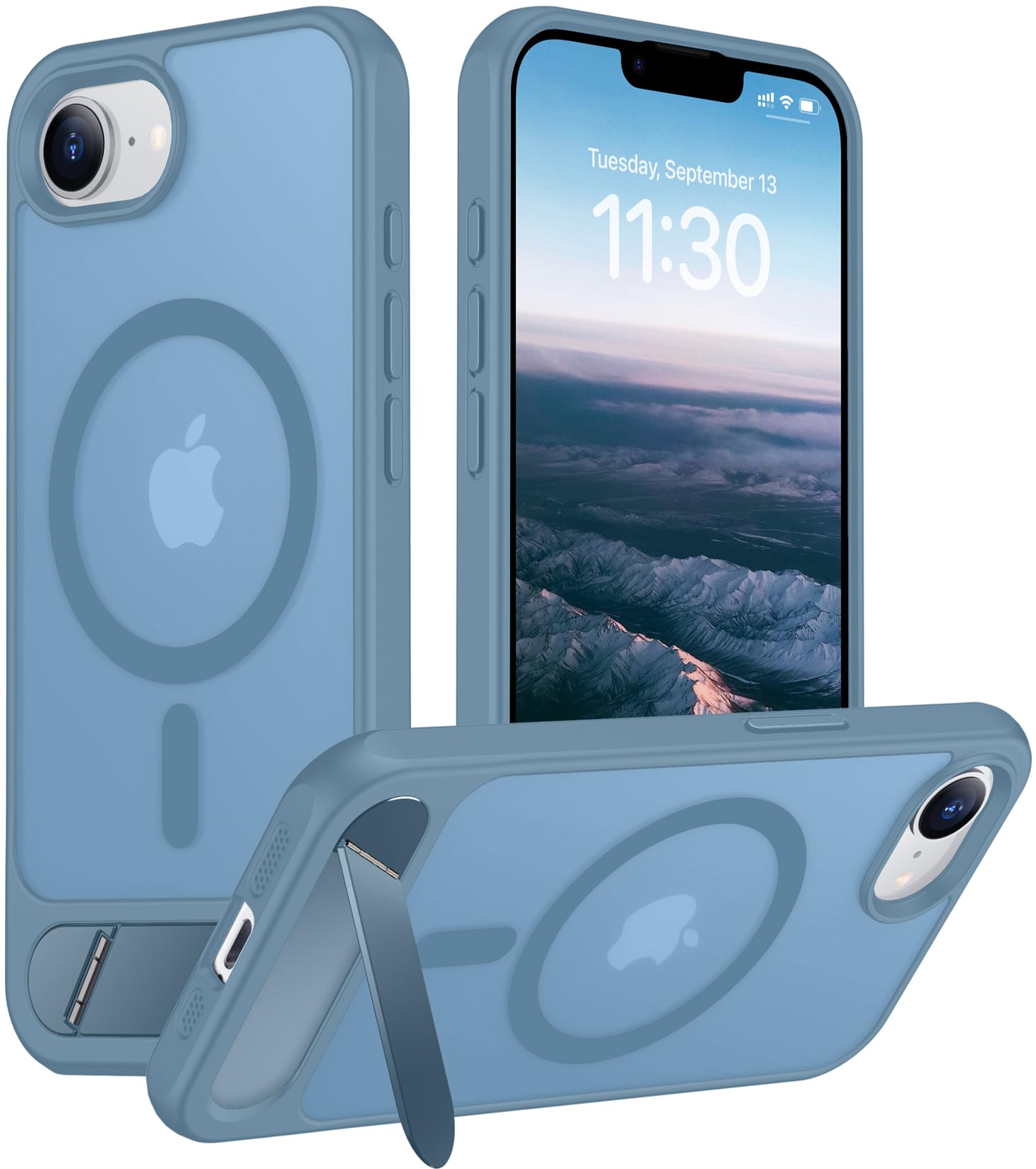 Temdan Magnetic Compatible with iPhone 16E Case, [Built-in Invisible Kickstand][Compatible with MagSafe][Military Grade Shockproof] Slim Translucent