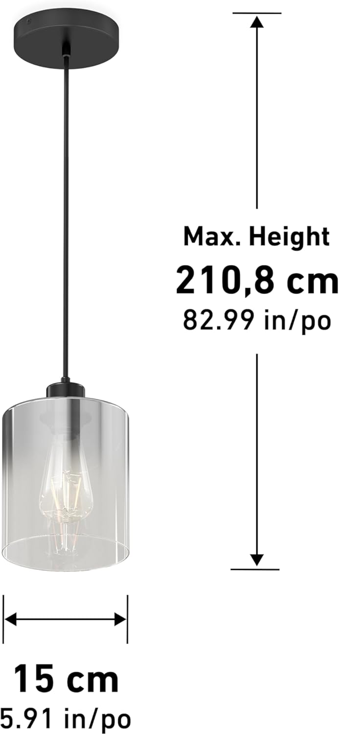 artika Haze Pendant Light with Smoke Chrome Gradient and Clear Glass, Ideal for Kitchen, Dinning Room, Bathroom, Matte Black Single Pendant Light Fixture