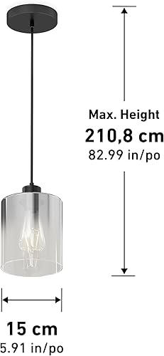 Miniatura 5 de artika Lámpara colgante Haze con degradado cromado ahumado y cristal transparente, ideal para cocina, comedor, baño, lámpara colgante individual