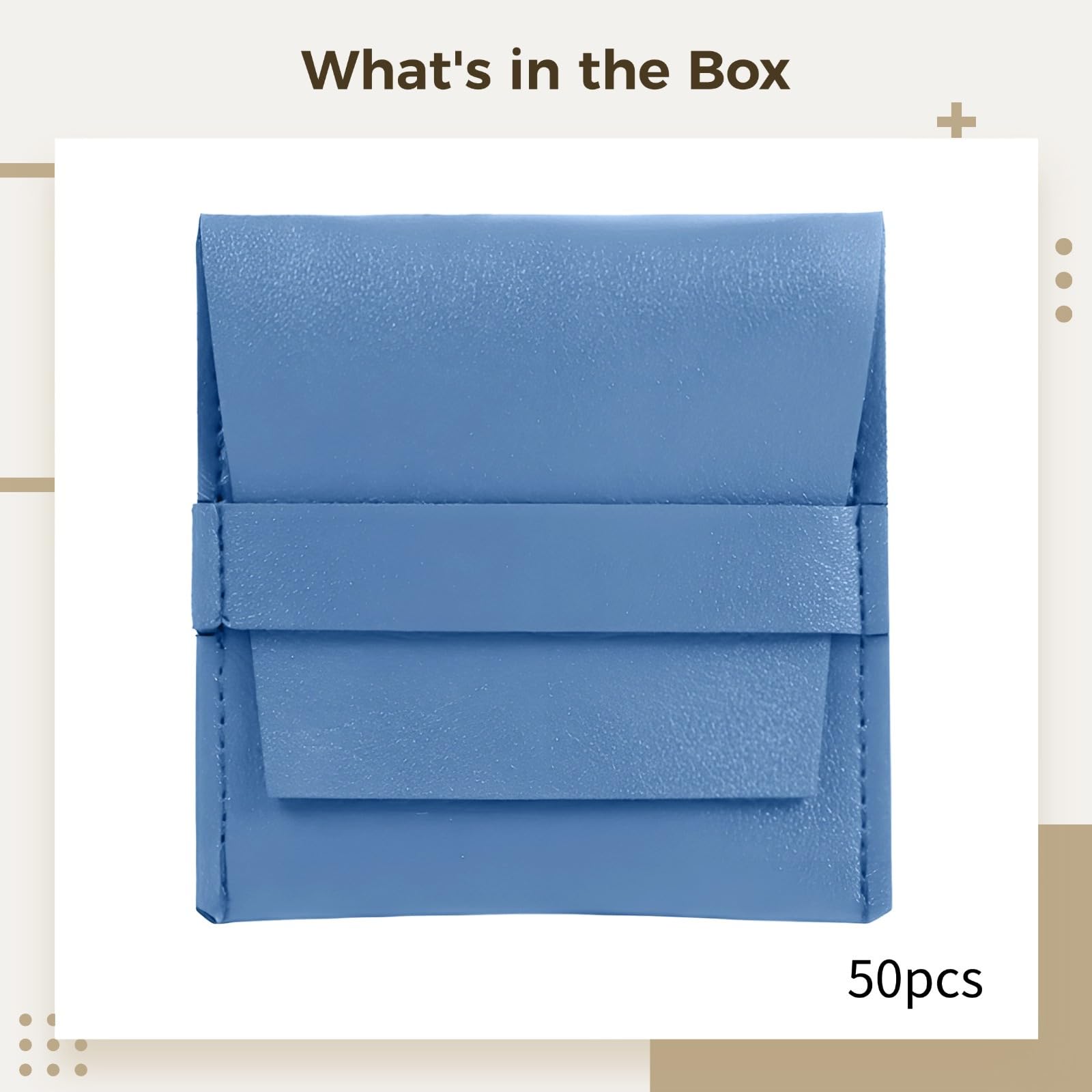 50 bolsas de microfibra para joyas, bolsas de piel sintética, 3.1 x 3.1 pulgadas para anillos, collares, azul claro