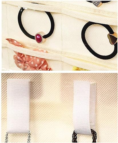 Miniatura 5 de Idearsen Bolsa organizadora de joyas colgante (40 bolsillos) y 20 ganchos de cinta mágica para almacenamiento en el armario para viajes portátiles,