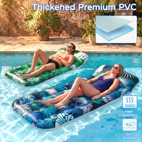 FindUWill Inflatable Pool Floats Raft, 2 Pack Pool Floats with Headrest for Adults, X-Large, Cooling Pool Floaties Contour Lounger (Plam Blue & Plam Green) by FindUWill - Used condition - Image 5