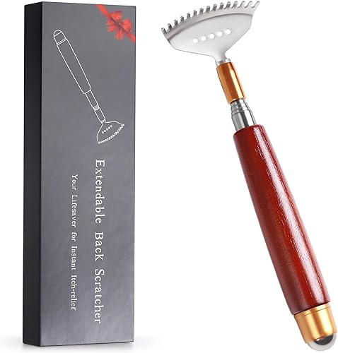 Rascador de espalda, el mejor rascador de espalda para mujeres, hombres y adultos, extensible con cuentas de masaje, mango de madera maciza y garra