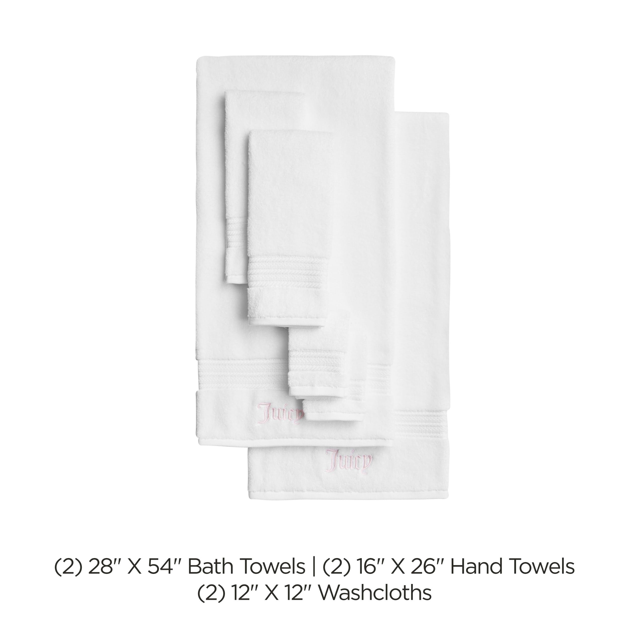 Juicy Couture Alyssa Luxurious 6 Piece Bath Towel Set - (2) Bath Towels, (2) Hand Towels, and (2) Washcloths - Black Premium Bathroom Towel Set: White 6 Piece Set
