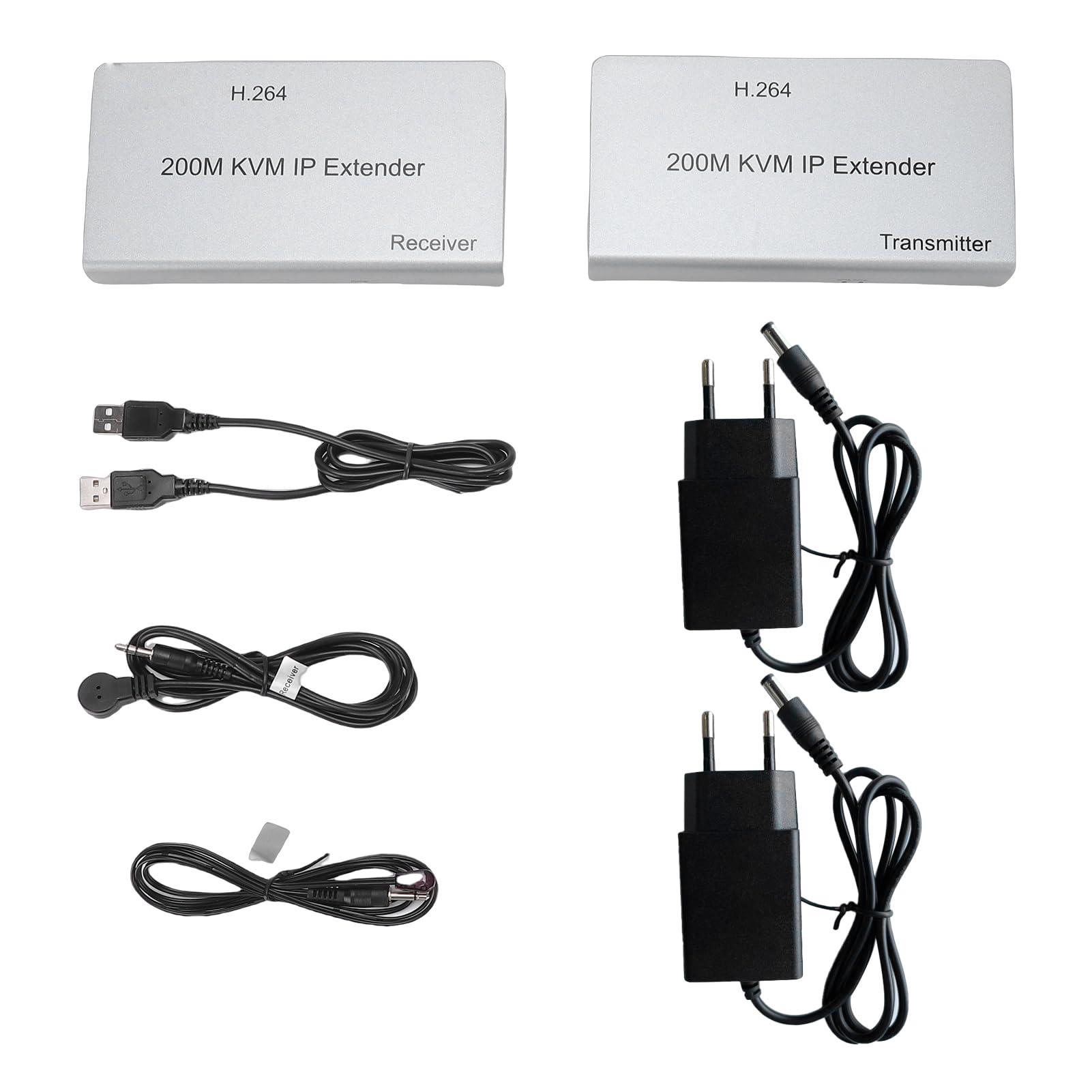 LICAEVEY Rallonge USB KVM HD, Transmet les Signaux HDMI DVI jusqu'à 200 M sur un Câble Cat6 Cat7 avec 3 Ports USB, Télécommande IR, pour PC, écran HDTV, Lecteur DVD (Prise UE)