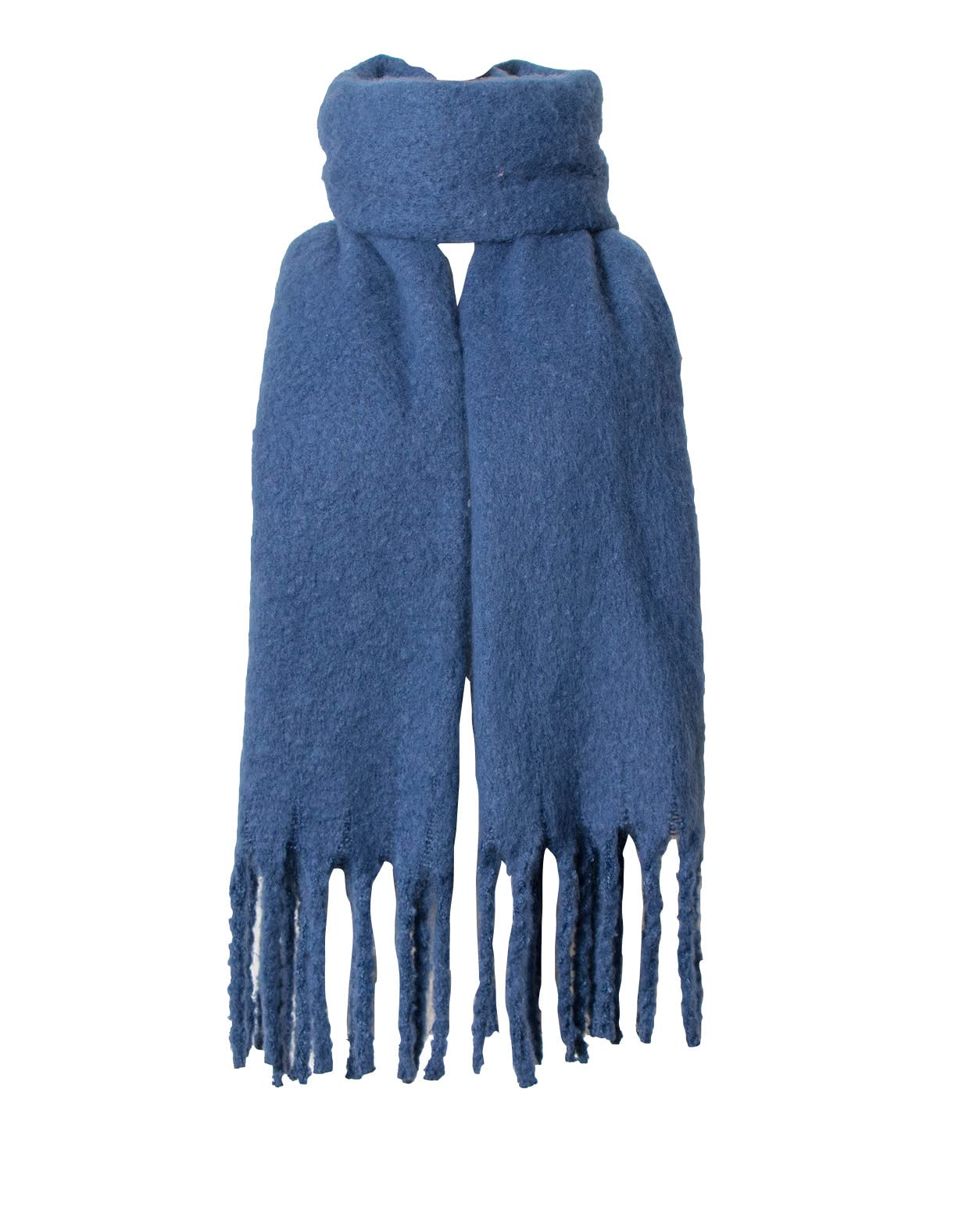 Soulqool Women's Blue Long Scarf Winter Shawl Scarves Solid Color Wraps Wool Spinning Tassel Blanket Long Stole Gifts (Blue)