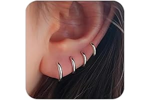 4 Pair Small Hoop Earrings Set for Women, 316L Surgical Stainless Steel...