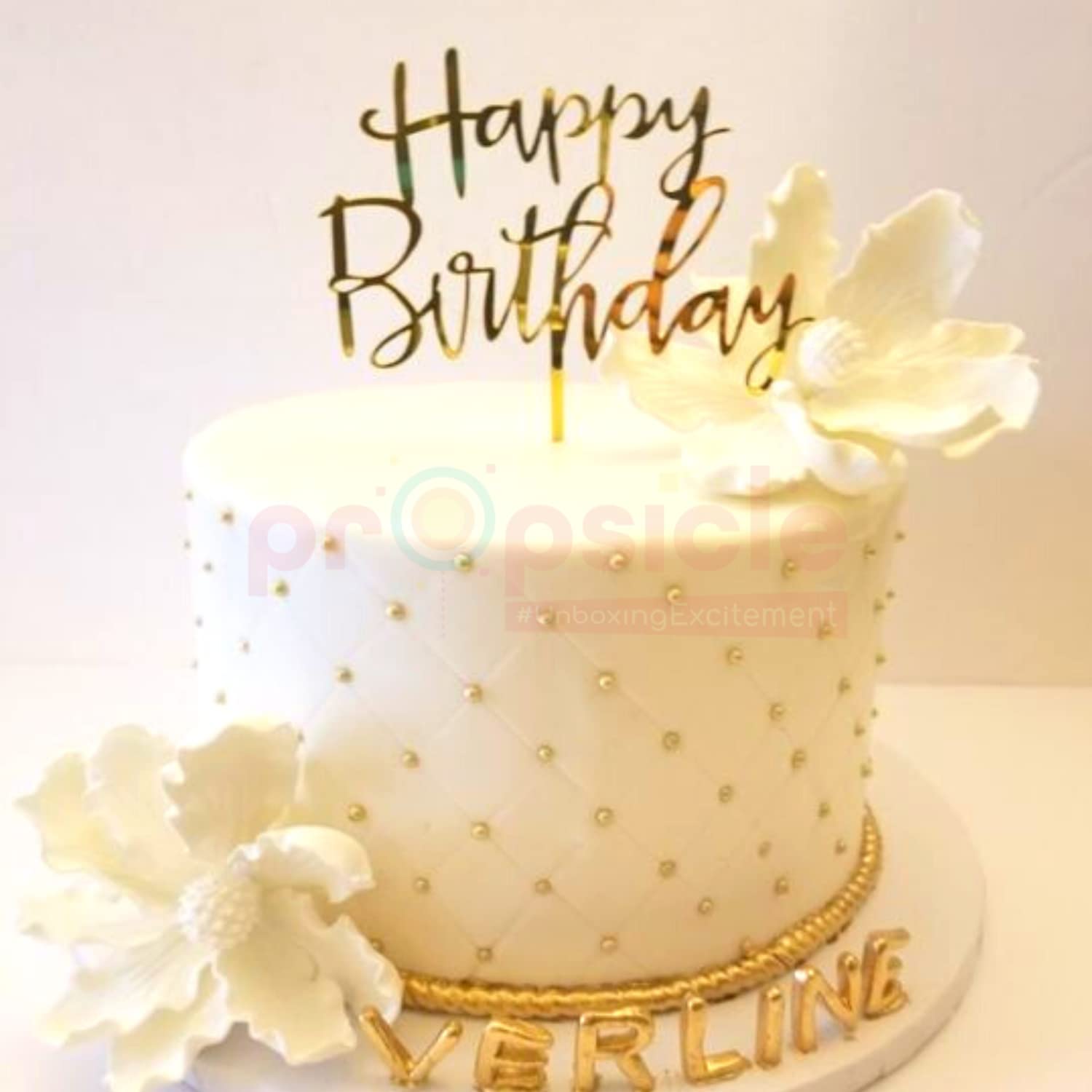 Propsicle Happy Birthday Acrylic Cake Topper - (Pack of 1) Gold Finish Cursive Script for Cakes and Desserts, Modern Birthday Decoration for Kids, Teens, Adults - Image 9 thumbnail