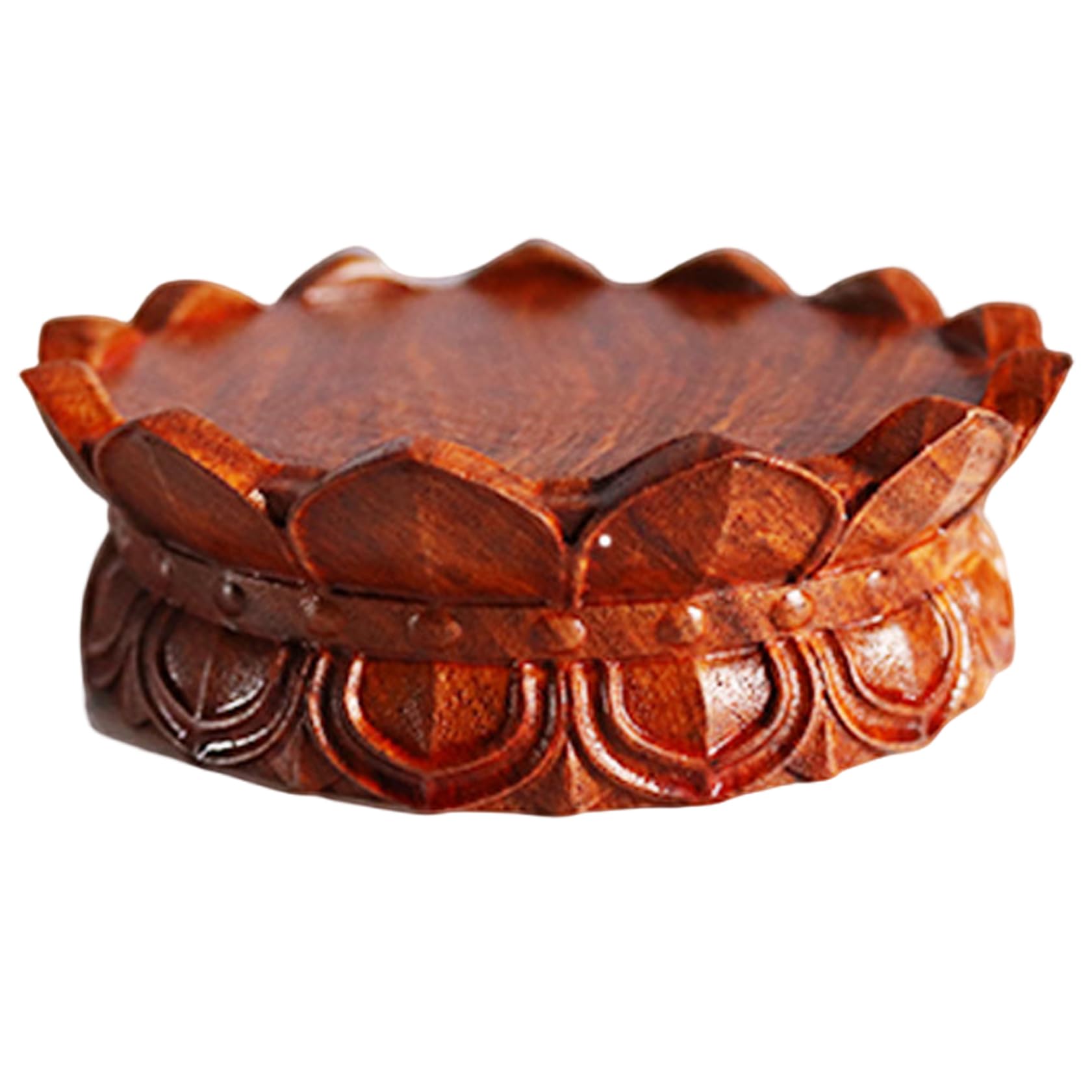 Peosaard Brown Pedestal Stand, Wood Pedestal Stand 4.7X1.6 Inch Lotus-Shaped Wood With Detailed Carving For Plant Pot, Teapot, Vase & More, Riser