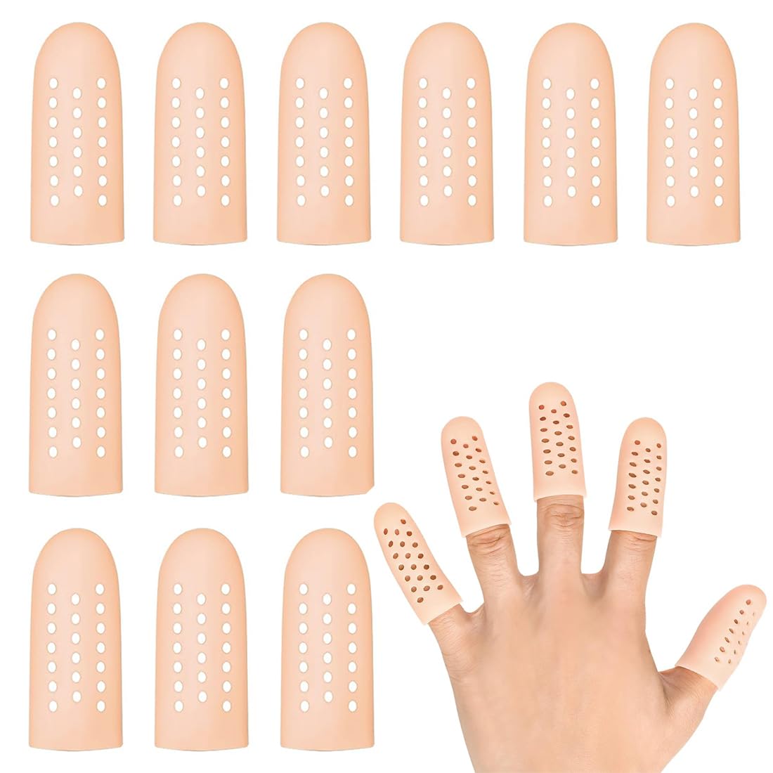 Lot de 12 Protège-Doigts en Gel de Silicone,Protection du Pouce,Protection du Bout des Doigts Après Blessure,pour Déclencher les Doigts, Fissuration des Doigts(Couleur de Peau)