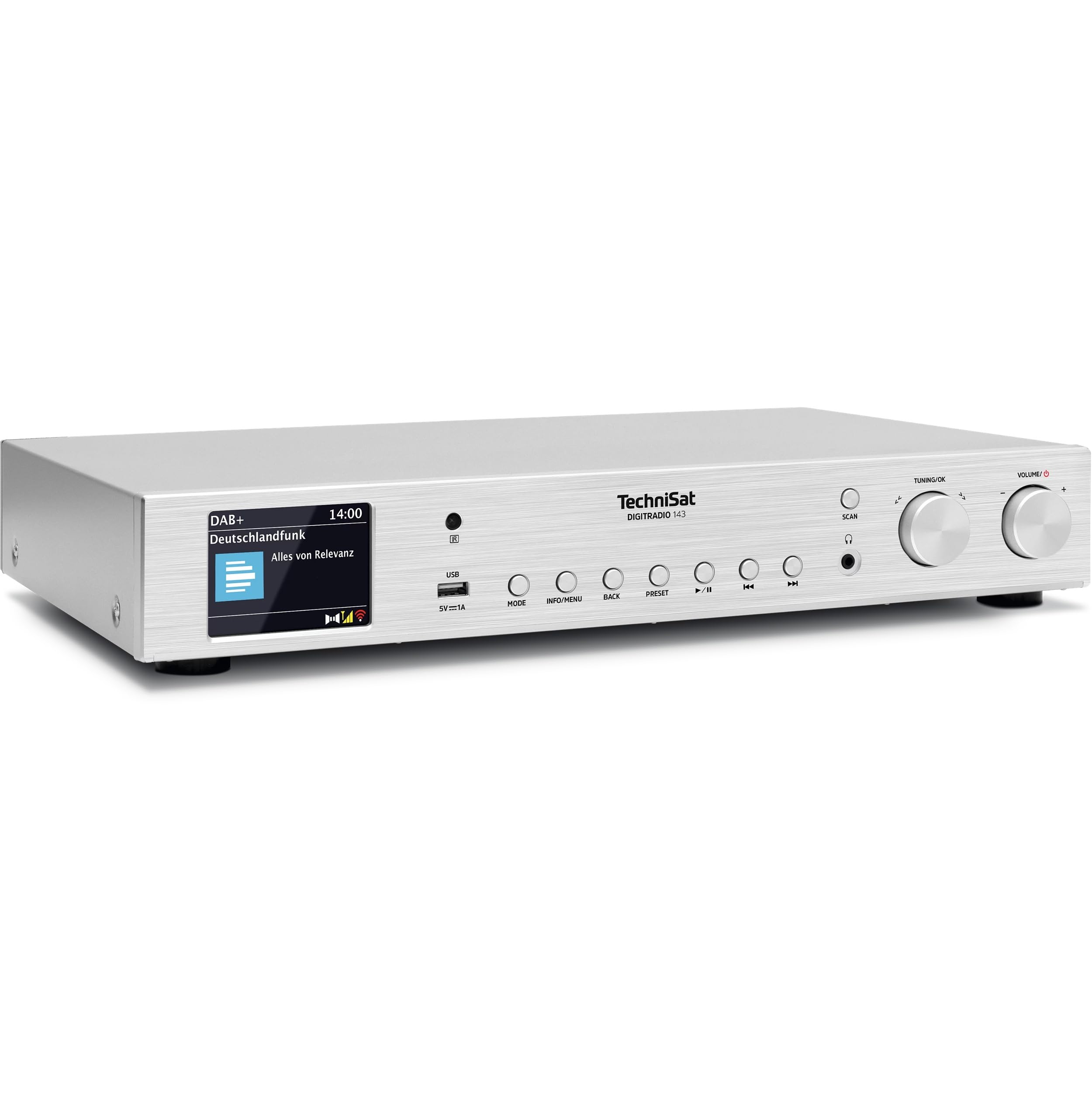 TechniSat DIGITRADIO 143 (V3) - Tuner HiFi Internetradio (Radio numérique Dab+, Streaming Audio Bluetooth, Spotify Connect, antenne Filaire, télécommande, Largeur 43,5 cm) Argent