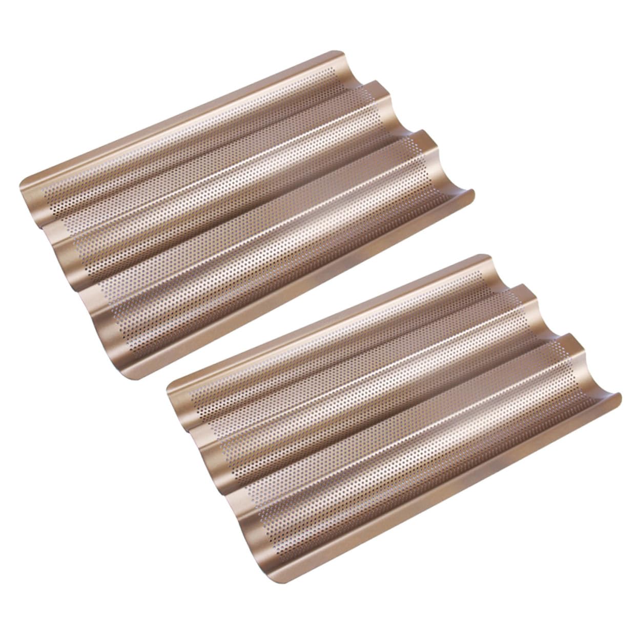 TIDTALEO 2 pièces Moule Baguette Antiadhésif Acier Doré Compartiments Cuisson Uniforme Rapide Lot de Petits Moules pour Français et Italien Fait Maison