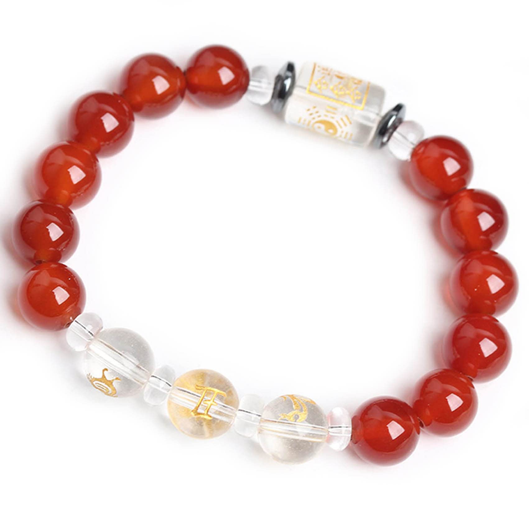 OIFAODAO Rosary bracelet, Feng Shui Lucky Zodiac Charm Red/Black Agate Balance Bracelet White(Red agate-12mm)