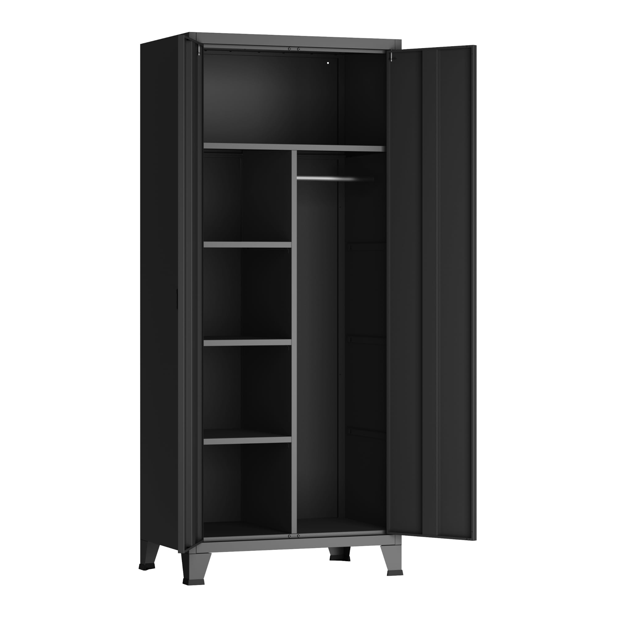 [en.casa] Armadio a 2 Ante per Guardaroba con Spazio Appendiabiti Scomparti Ripiani Rimovibili Armadio in Acciaio da Ingresso Camera da Letto 180 x 90 x 40 cm - Nero