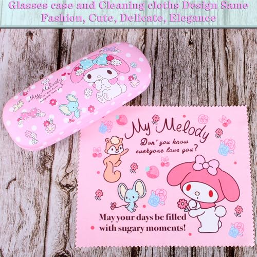 Image of ADBGV Cute Stylish Hard Shell Eyeglasses Cases Protective Case Storage Box With Glasses Cloth Eyeglass Strap for Girl Teen