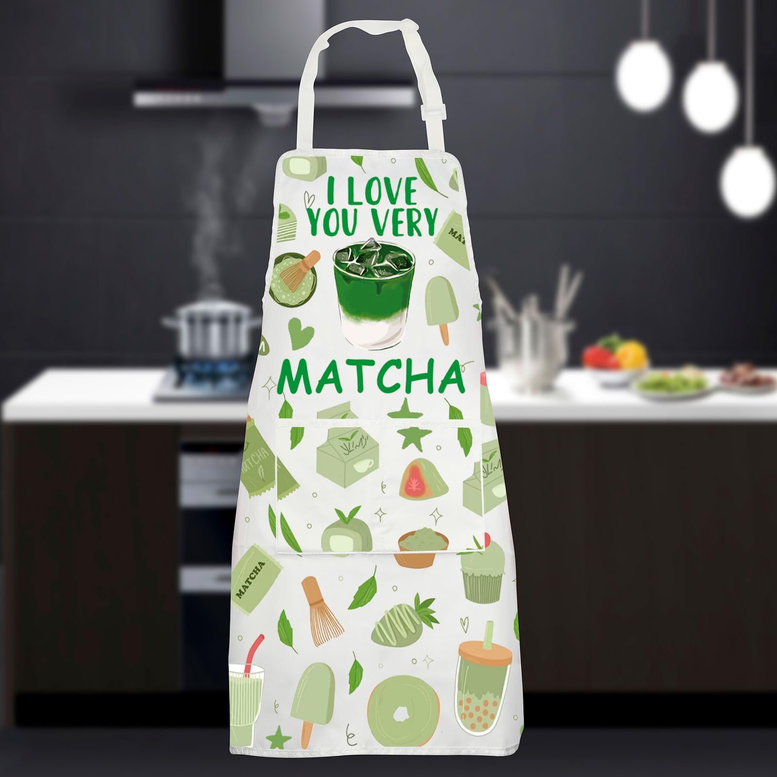 JNIAP Matcha Apron Matcha Lover Gifts Matcha Green Tea Gifts I Love You Very Matcha Gifts Matcha Tea Drinkers Gifts