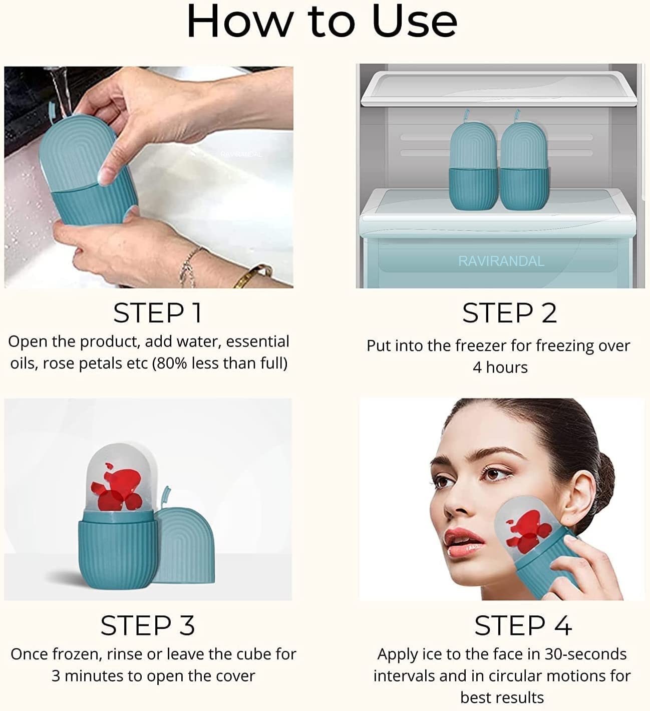 RAVIRANDAL Ice Roller For Face, Face Massager, Enhance Skin Glow, Shrink Pores, Puffy Eyes, Acne, Facial Ice Roller, Unbreakable/Reusable (Multicolor) 4