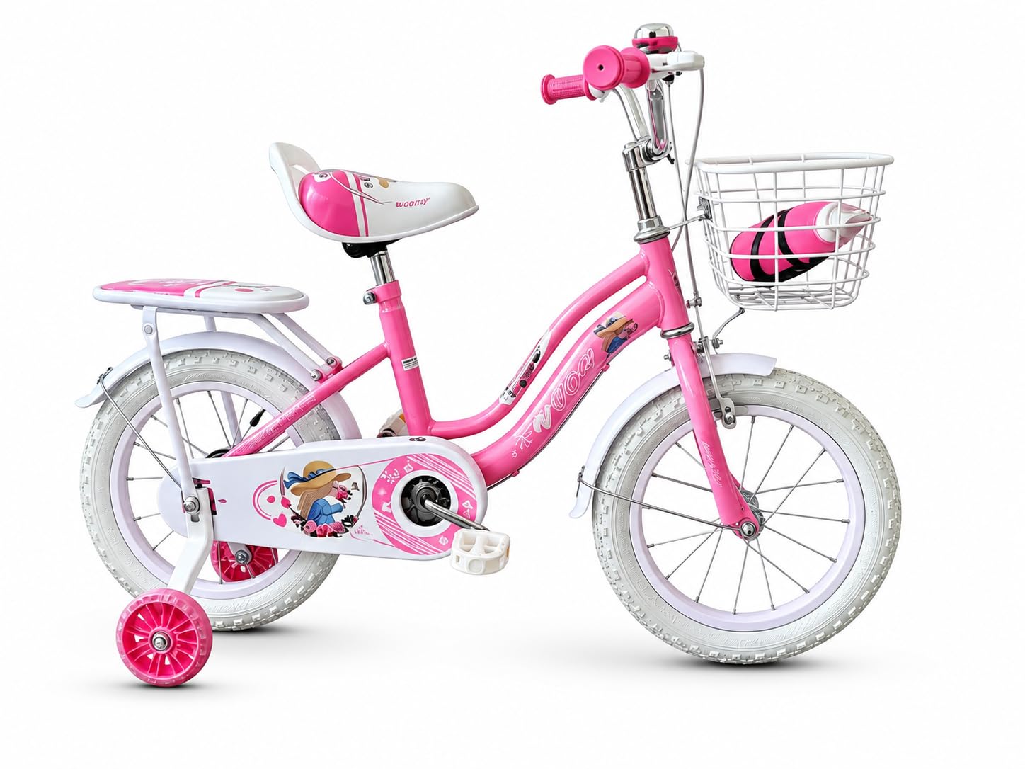selling united Kids Bike with Removable Light-Up Training Wheels, 12/14/16/18 Inch Children’s Bicycle, Adjustable Sport Bike 2-12 Years Old, Front Basket, Bottle, Bell & Tool Kit (Pink, 14 inch)