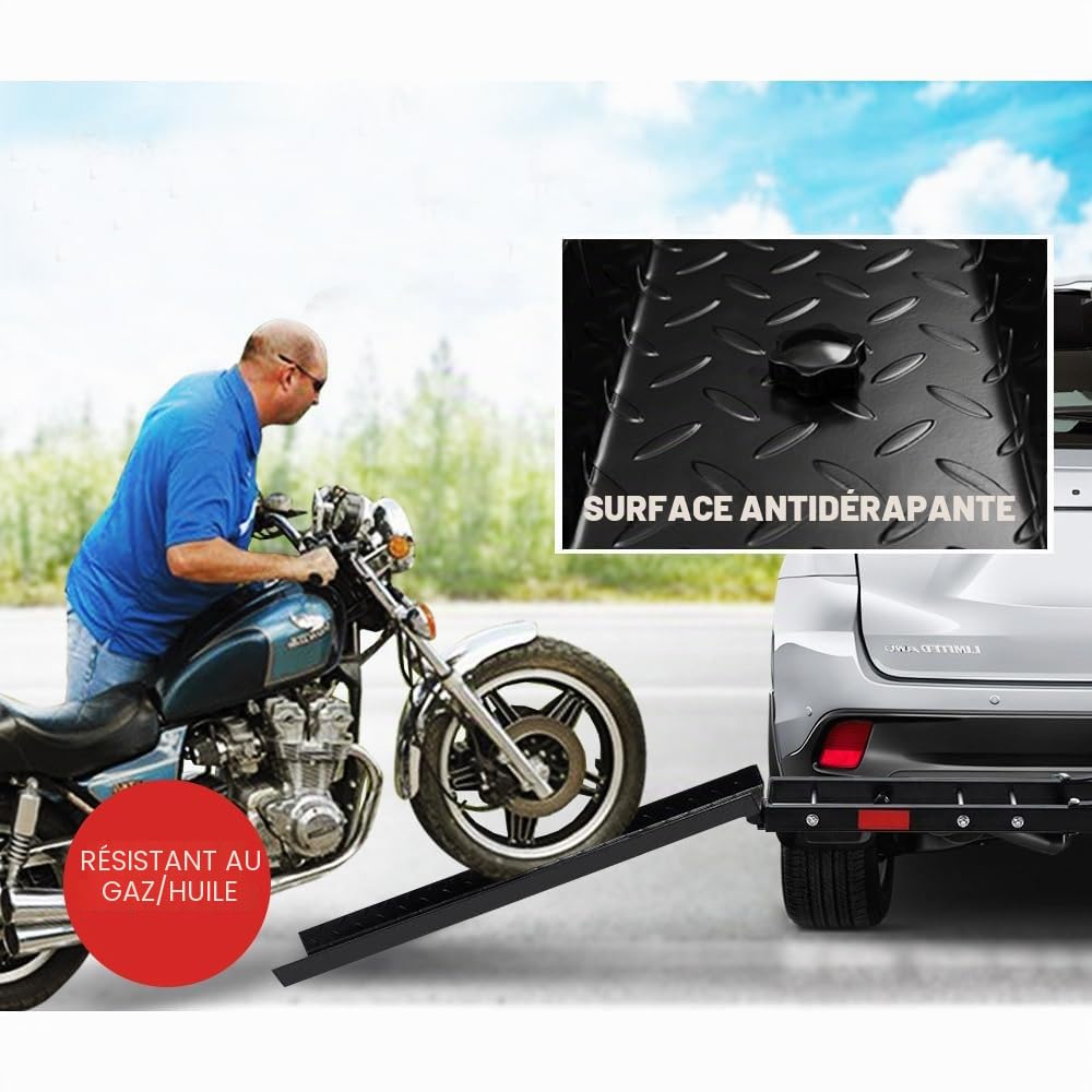 Porte-attelage de moto de 226,8 kg, pour moto tout-terrain, scooter, remorque, avec rampe de chargement et verrouillage anti-basculement