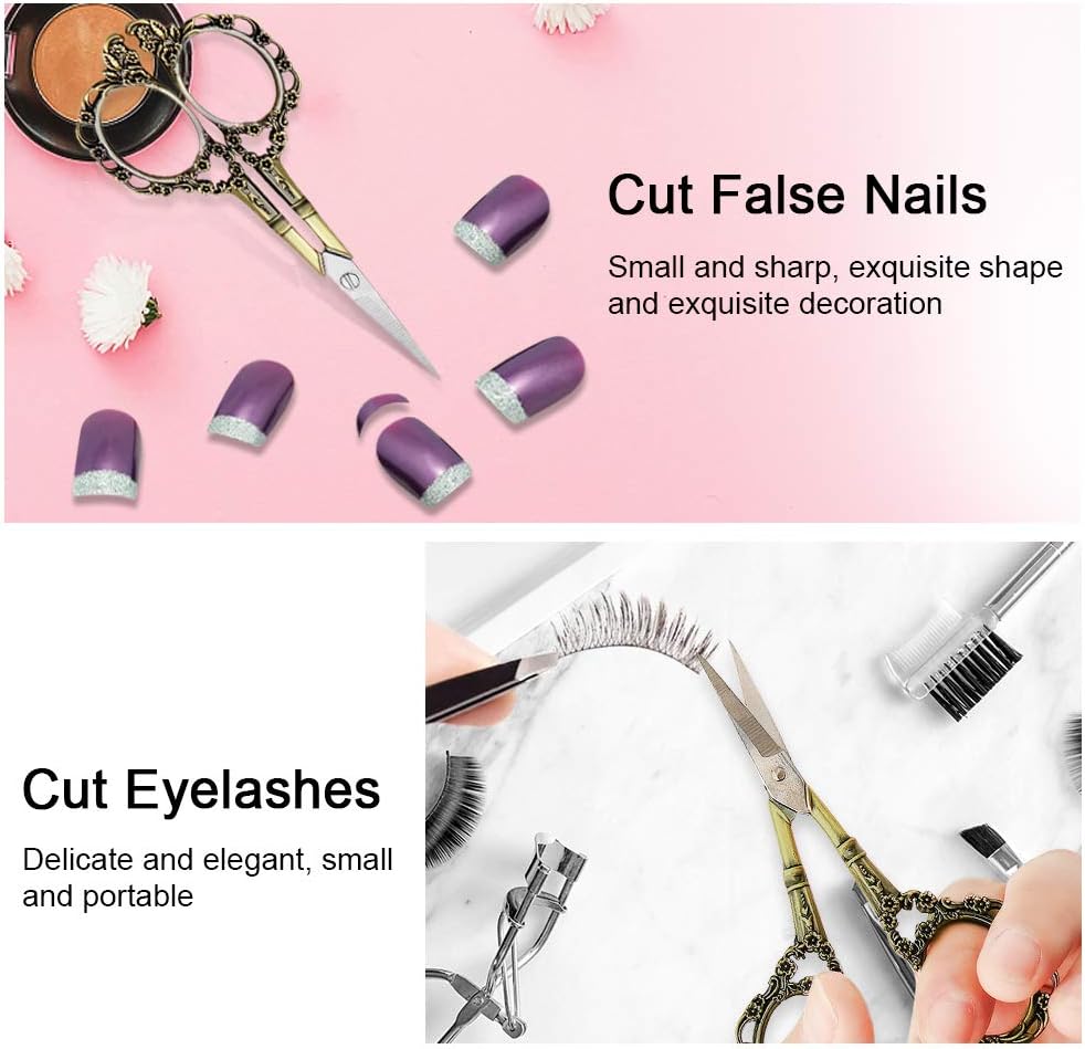 Professional Manicure Scissors, EBANKU Vintage Stainless Steel Cuticle Precision Beauty Grooming for Nail, Facial Hair, Eyebrow, Eyelash, Nose Hair (Gold)