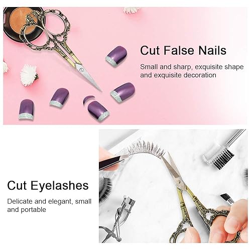 Miniatura 5 de EBANKU - Tijeras de manicura profesionales, vintage, de acero inoxidable, para cutículas, cuidado de precisión para uñas, cabello facial, cejas,