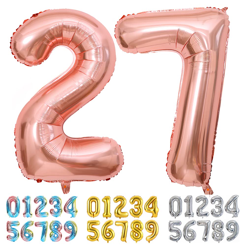 Ponmoo Luftballons Zahlen 27/72 Rosegold, Riesen Nummer 0 1 2 3 4 5 6 7 8 9 10-19 20-29 30-39 40 50 60 70 80 90 100, groß Folienballons für Hochzeit Jubiläum, Geburtstagsballons Party Dekoration