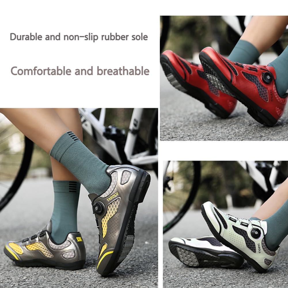 Scarpe da Ciclismo da Uomo E da Donna Scarpe da Bici Resistenti E Antiscivolo con Suola in Gomma Scarpe da Vélo Traspiranti con Lacci da Spin per Interni Ed Esterni