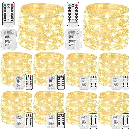 Beieverluck 10 Pack 33FT 100 LED Fairy Lights Battery Operated Fairy Lights with Remote and Timer...