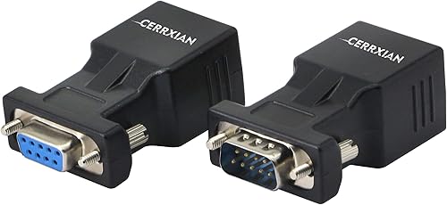 CERRXIAN DB9 RS232 macho y hembra a RJ45 hembra puerto COM a LAN Ethernet Cat5e Cat6 adaptador extensor de acoplador serie (paquete de 2)