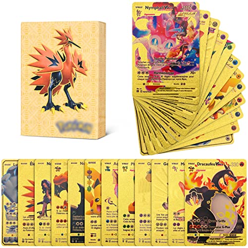 OSDUE 55pcs Version Français Cartes, V, VMAX, DX, GX Decks et Sets, Cartes à Collectionner Dorées Ultra Rares, Pake-Om Cartes, Cadeaux de Noël et Cadeaux d'anniversaire pour Enfants Cover