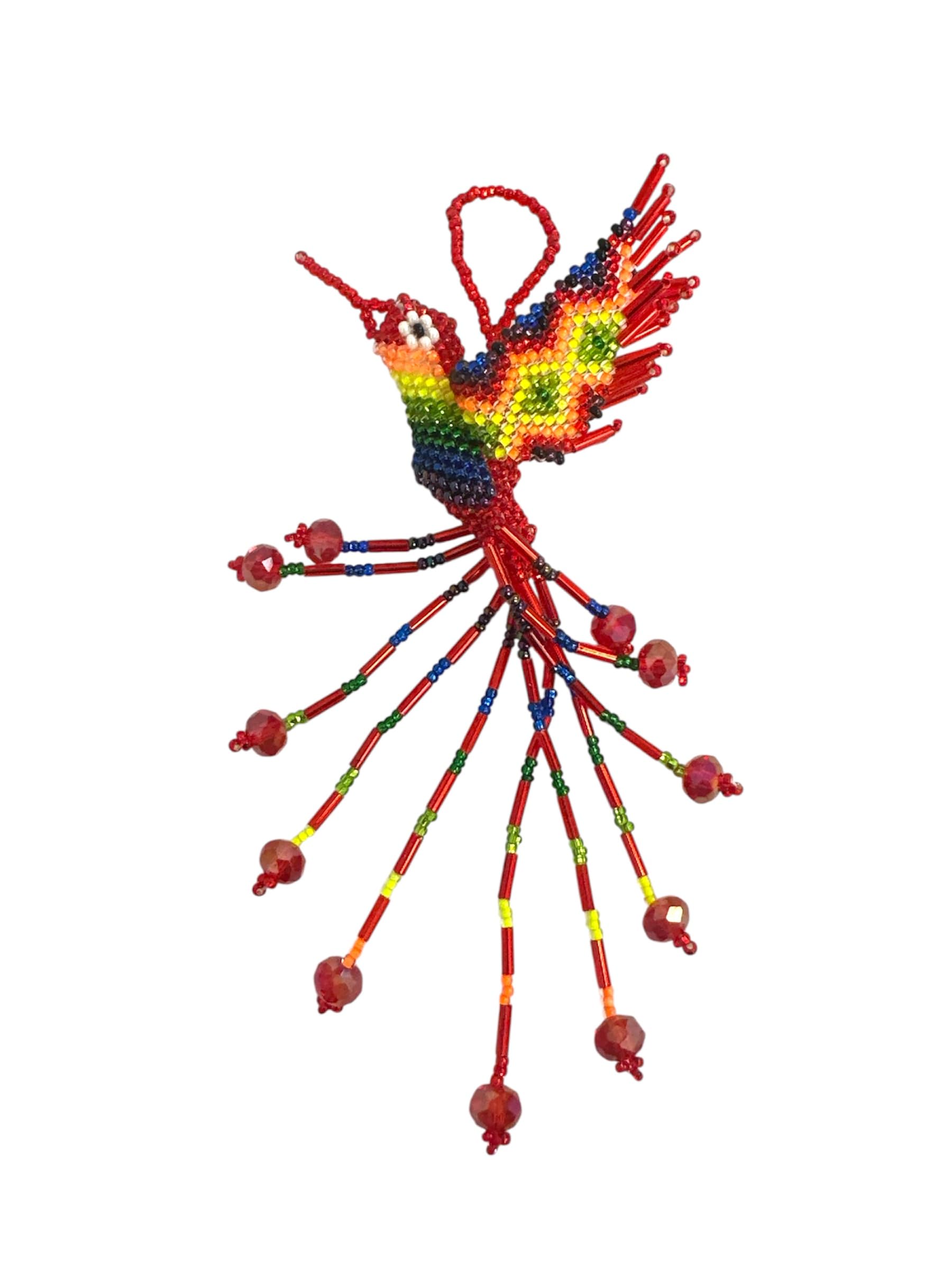 ONE Beaded Hummingbird, Souvenir, from Mexico, Multicolor, 5" INCHES, Seed Beads, RED