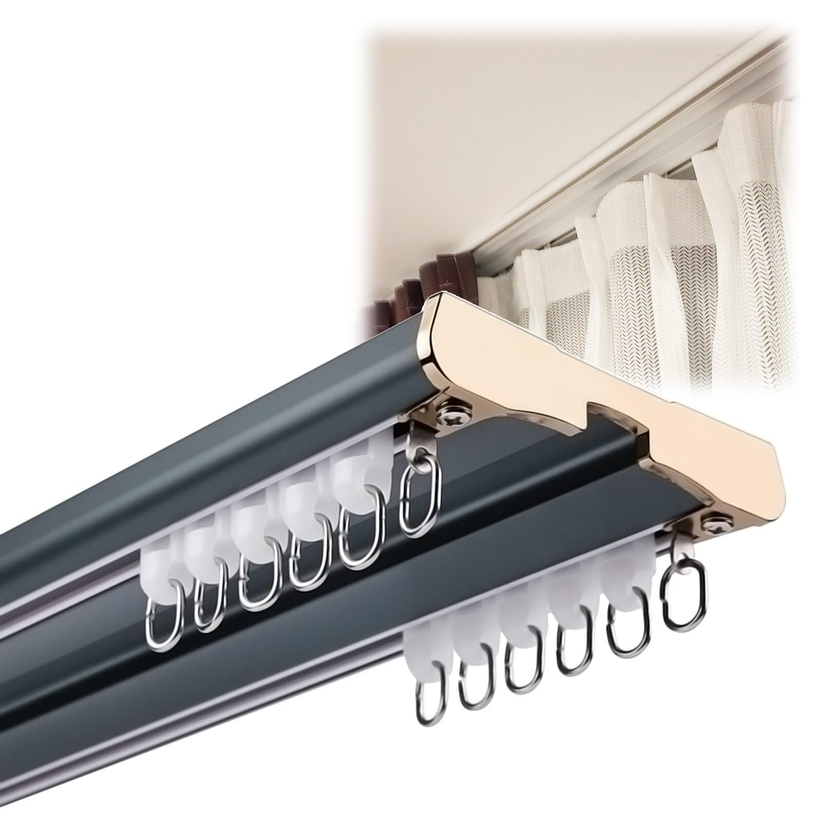 Wytrzymały dwurzędowy aluminiowy system szyn do zasłon sufitowych, 500 cm, szybowiec do salonu, łazienki, sypialni i przegrody - niebieskie rozwiązanie draperii