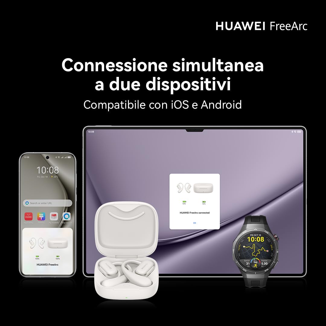 HUAWEI FreeArc Auricolari Open Ear, Auricolari Wireless Bluetooth, IP57, Fino a 28 ore, Cuffie Bluetooth Sport, iOS & Android & Windows, Nero