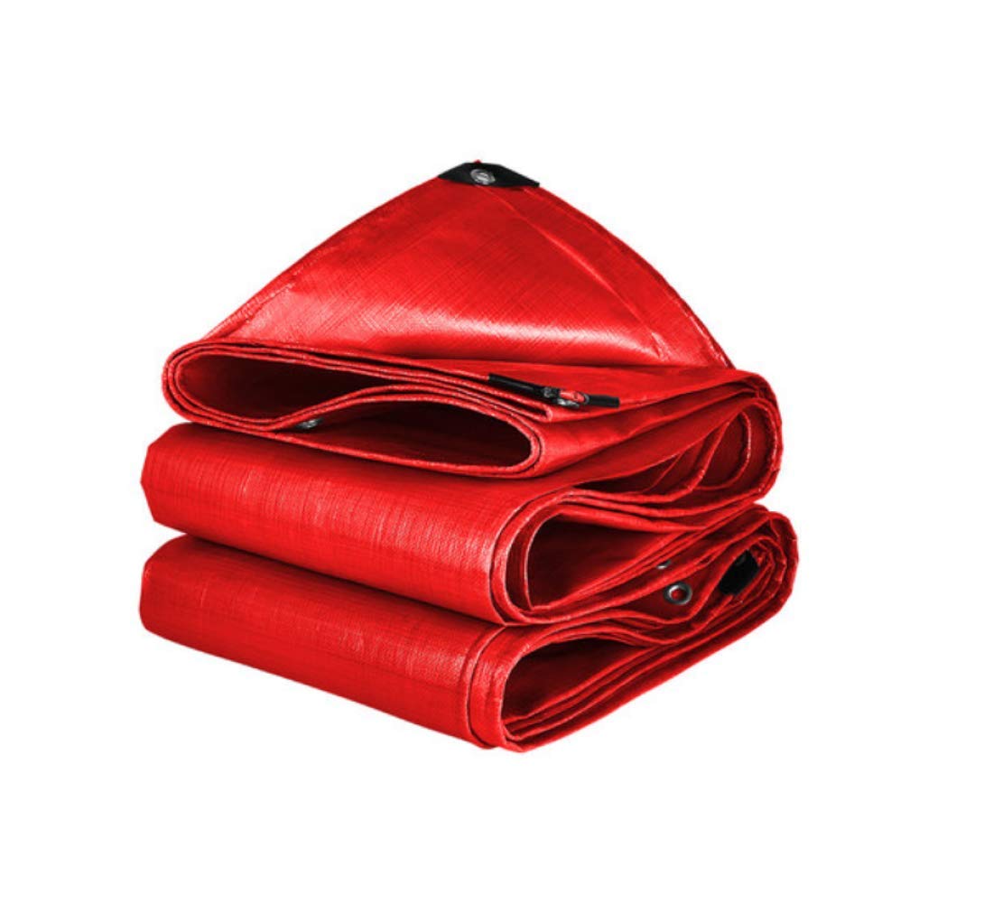 Jhnea Red Tarp Heavy Duty Tarpaulin 12 Mil Thick Material, Outdoor Reversible Pe Tarpaulin Cover,Multi-Purpose Waterproof Poly Tarp Cover, Outdoor Cover And Camping Use,_2*5M(6 X 15Ft)