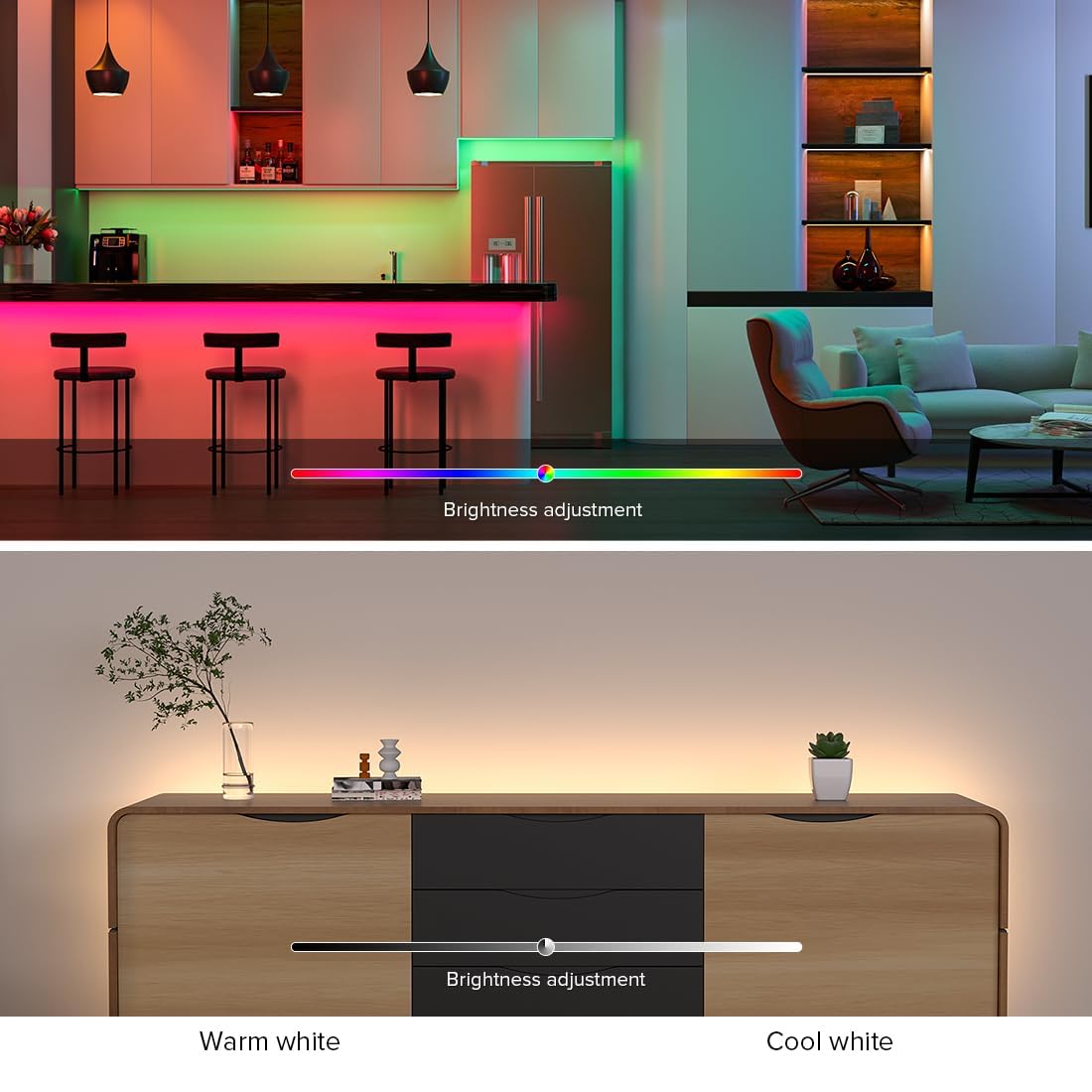 BTF-LIGHTING FCOB RGBW LED Kit 5M 896LEDs/m Bianco PCB DC24V IP30 Striscia luminosa LED RGB+bianco caldo LED Tape con SP544E 2.4Ghz WiFi PWM RGBW LED Controller per la decorazione domestica fai da te