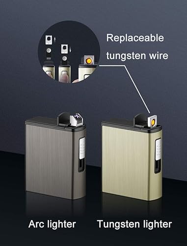 Miniatura 4 de Caja de cigarrillos para cigarrillos de paquete completo, 20 unidades, estuche de expulsión automática con encendedor de arco doble, recargable por
