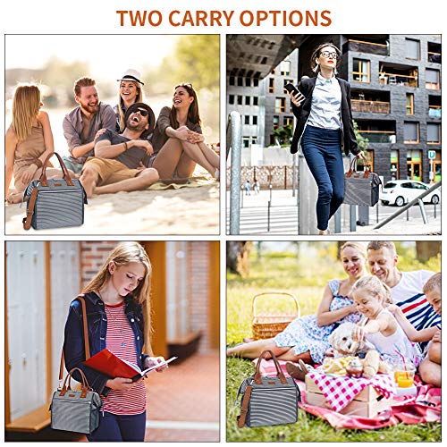 Insulated Lunch Bag, MOKALOO Large Capacity Lunch Tote Box With Removable Shoulder Strap, Multi-functional Reusable Thermal Snacks Cooler Bag for Men, Women, Stripe - Thumbnail 5