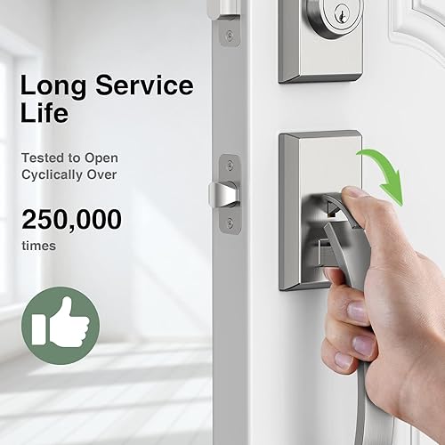 Miniatura 4 de Floresita Juego de cerradura de puerta delantera, manija de puerta delantera plateada y cerrojo ajustable, manija de puerta de níquel satinado,
