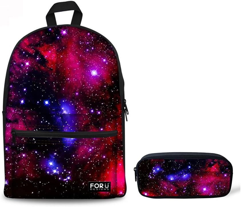 LedBack 3D Galaxy Pencil Box for Boys Canvas Backpack for School Fashion Book Bag with Pencil Bag Children Teens Pen Holder Durable Polyester Stationery Pouch Bag Large Capacity School Bag