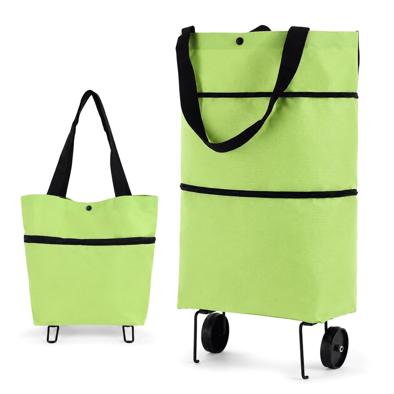 2-in-1 Foldable Shopping Cart with Wheels, Reusable Waterproof Collapsible Grocery Tote Bag, Portable Shopping Trolley for Supermarket, Laundry & Travel