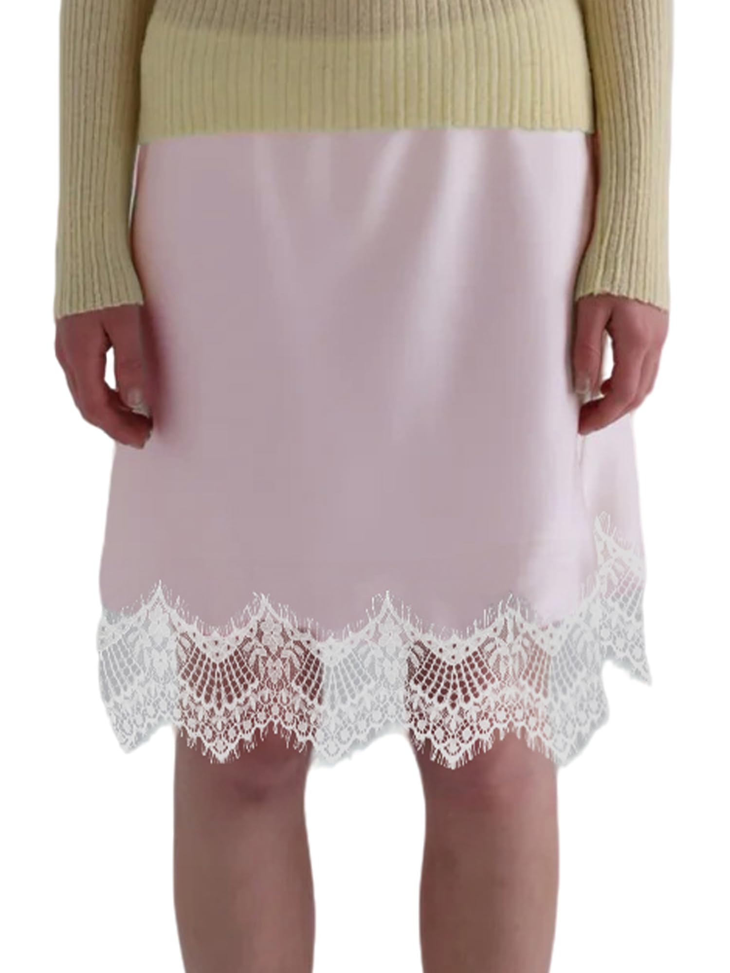 Sexy Outfit Damen-Halbslip aus Satin mit Spitzenbesatz, elastischer Taille, kurzer Unterrock, Petticoat für Unterkleider, weicher Slip-Rock in den britischen Größen 6–24