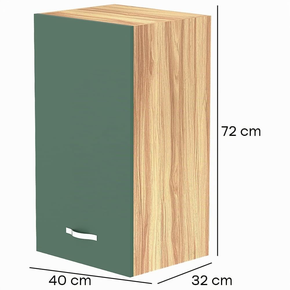 Shally Dogan Pensile da Cucina Componibile a Parete, Armadio Sospeso in Legno con Anta Ripiano e Scomparti, Armadietto da Muro Spazioso e Resistente, Colore Verde (Anta Singola)