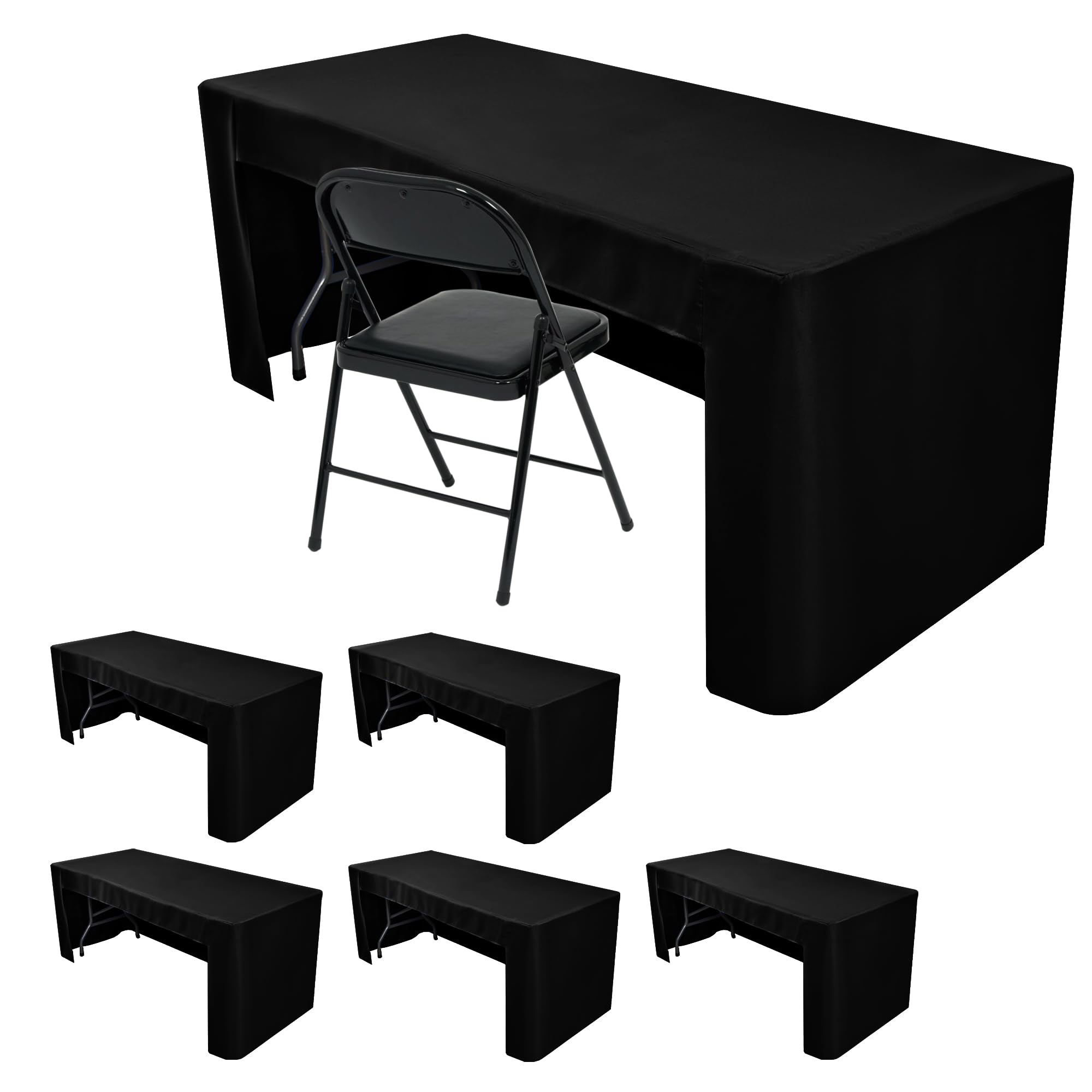 Photo 1 of HolidayIdeas Black Open Back Fitted Rectangle Tableclothss for 6 Ft Table, 3-Sided Table Covers 72x30 Inch for Craft Fairs, Banquets, Trade Show Display, Black,6 Pcs