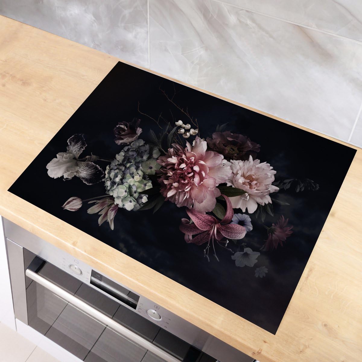 KitchenMundo© Inductie Beschermer 76x52 cm Beton Grijs Afdekplaat Beschermende Mat Keuken Inductiekookplaat Beschermer Anti Slip Mat - Betonlook
