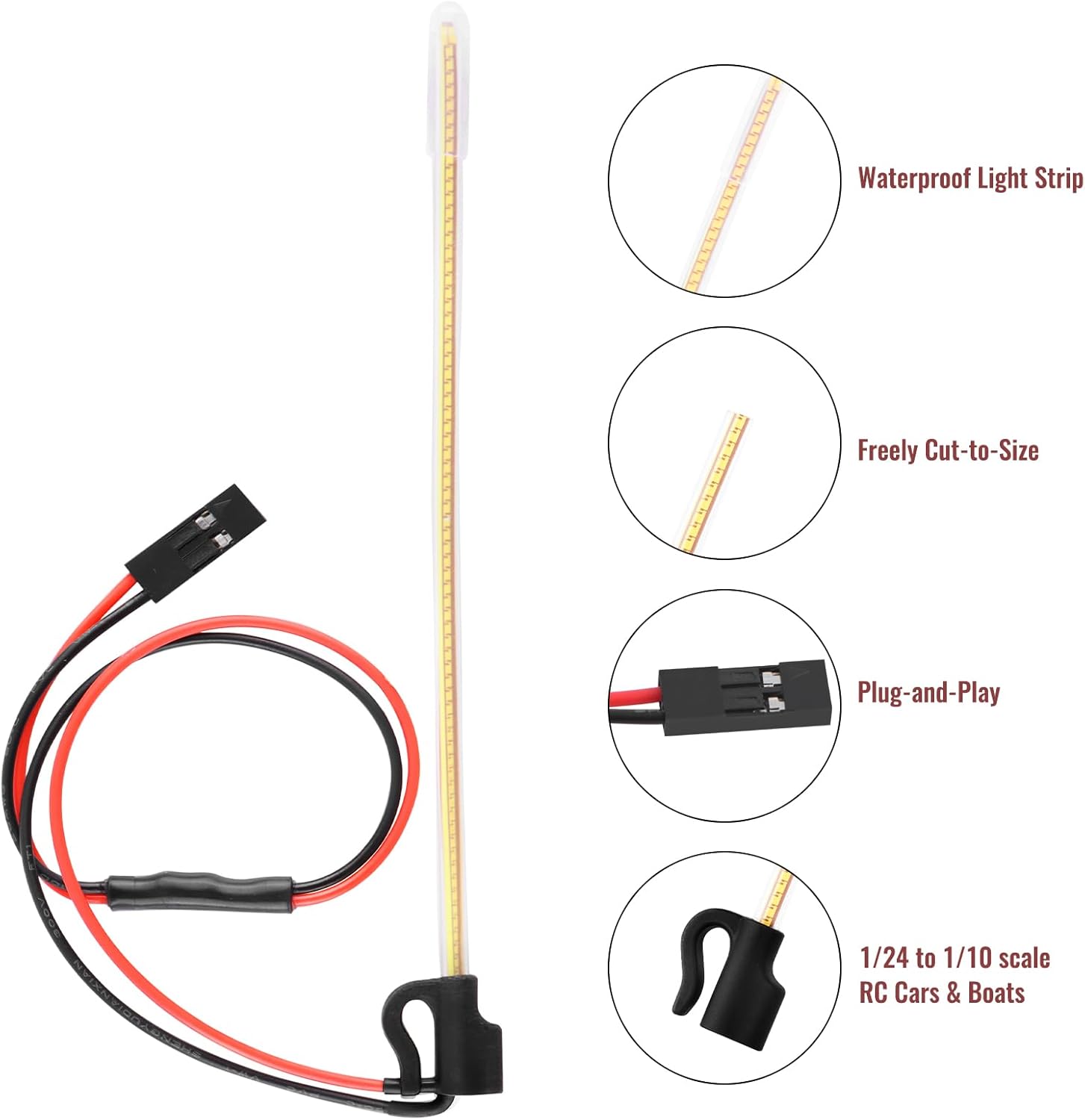 2PCS LED RC Antenna Lights, Cuttable Flexible RC Whip Antenna LED, Easy Plug-and-Play RC Glow Antenna for RC Cars & Boats (White Light)
