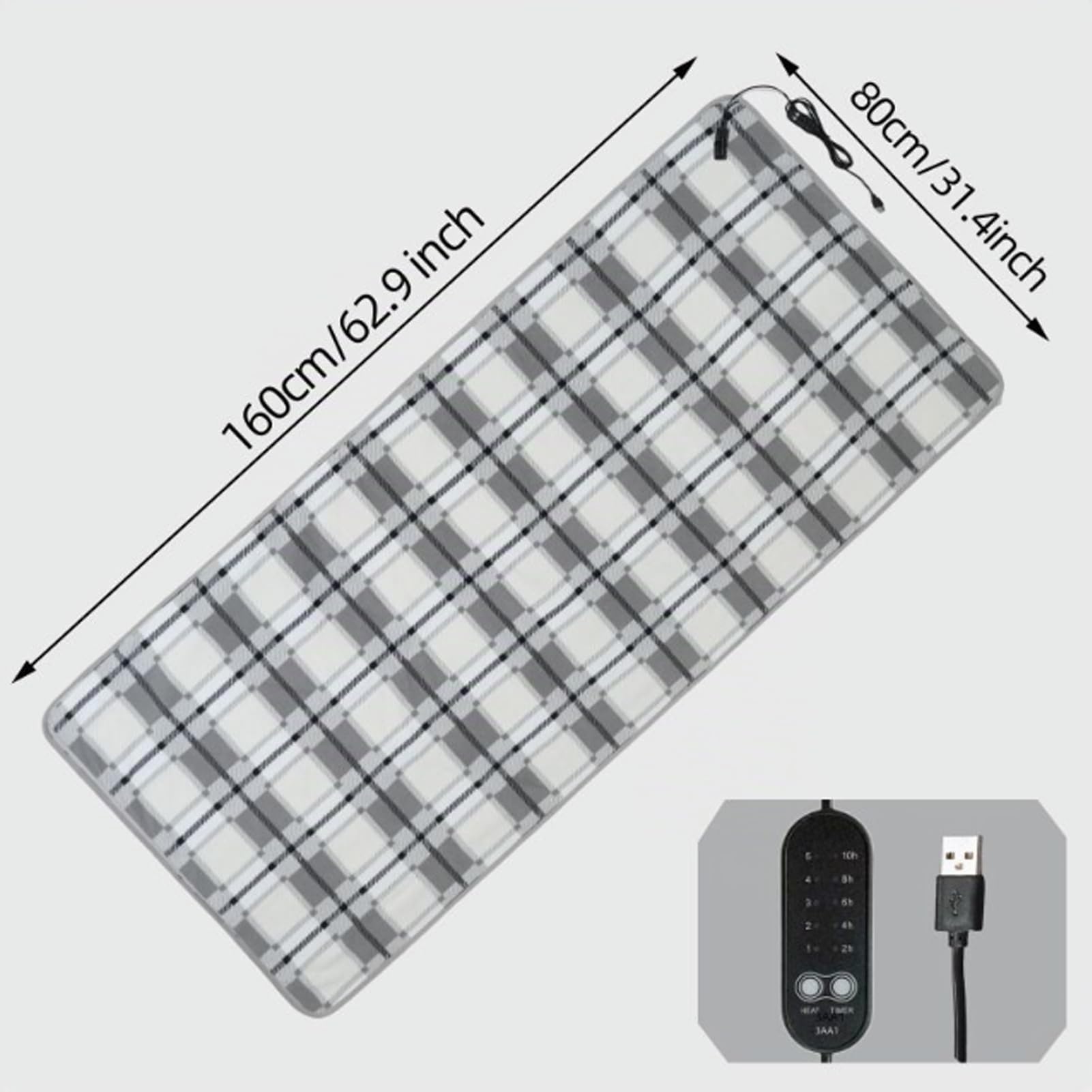 Plaid Chauffant électrique Sans Fil, USB Rechargeable Plaid Flanelle Doux Confortable Avec 5 Niveaux De Dhaleur, Minuterie 2-10h Chaleur Rapide Affichage LED, Lavable En Machine (Black, 160x80cm)
