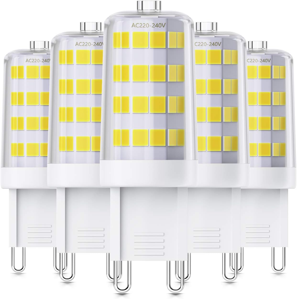 QNINE 5 bombillas LED G9, luz blanca fría, 4 W (equivalente a una bombilla halógena de 30 a 40 W), 6000 K, bombilla G9 LED, no regulable, sin parpadeos, 400 lm