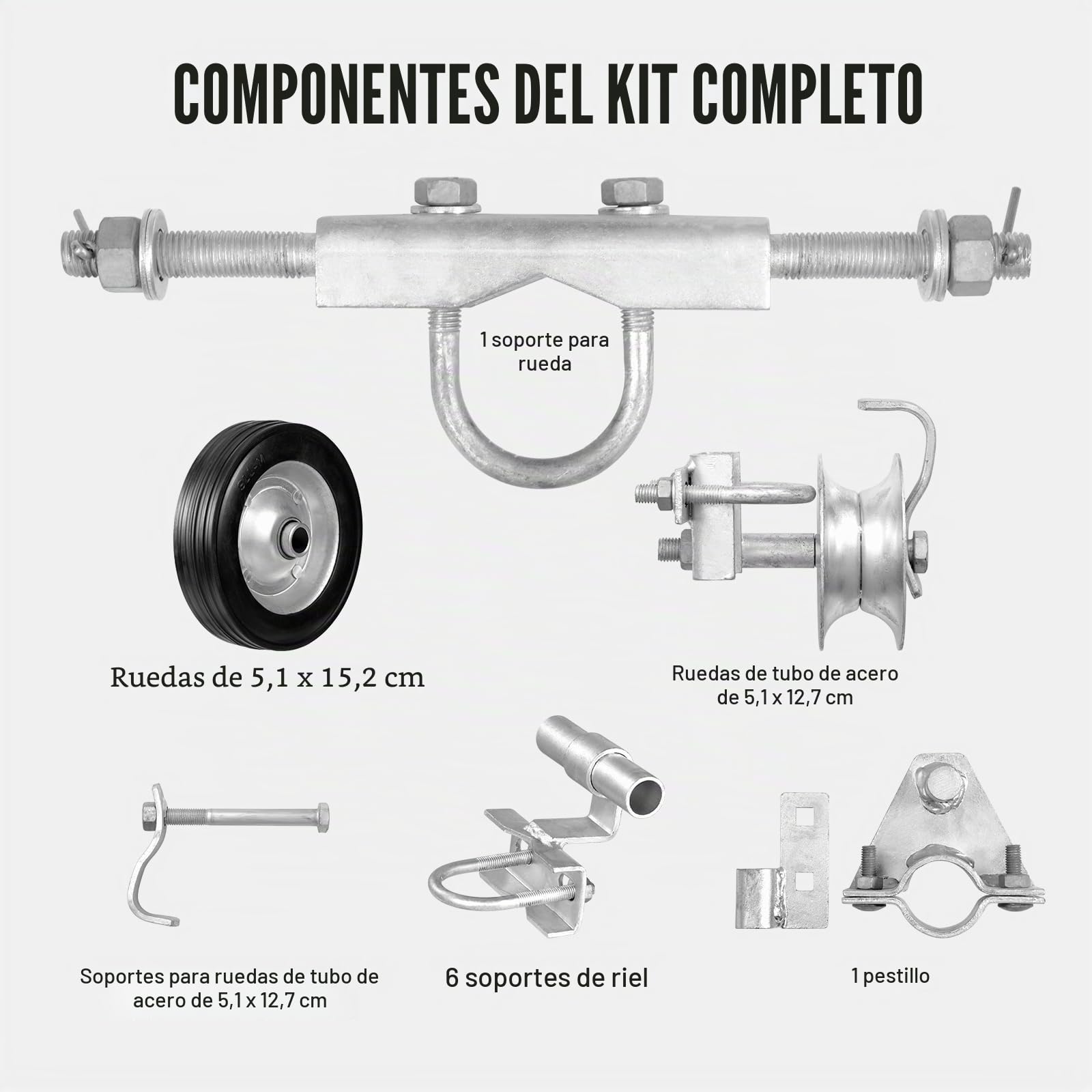VEVOR Kit de Herrajes para Puerta Corrediza Soporte de Rueda con 2 Ruedas de 6" Rodillos de Puerta Corrediza para Marcos de Puerta con Rieles de Conexión Rodillo Guía para Puerta Corrediza 600 libras